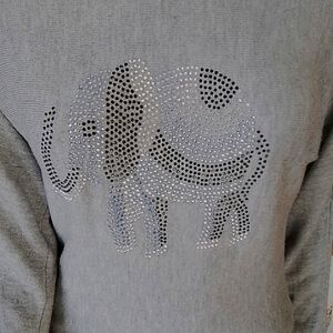 Rachel Zoe Gray Knit Top with Elephant Embellishments, Size M, rayon/nylon.